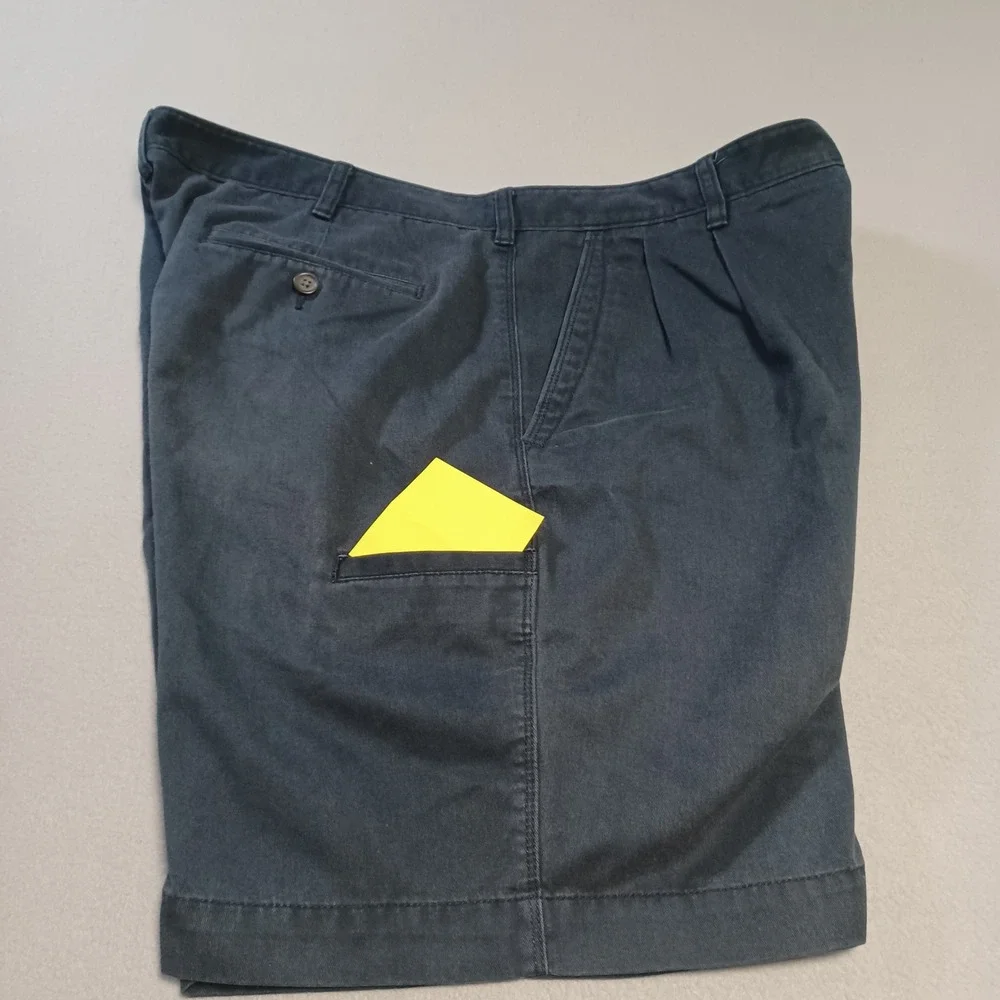 Savane Mens Pleated Chino Shorts Navy Blue Size 38 Cotton Blend Side Pocket